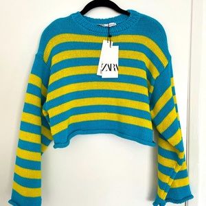 Cropped Knit Striped Sweater